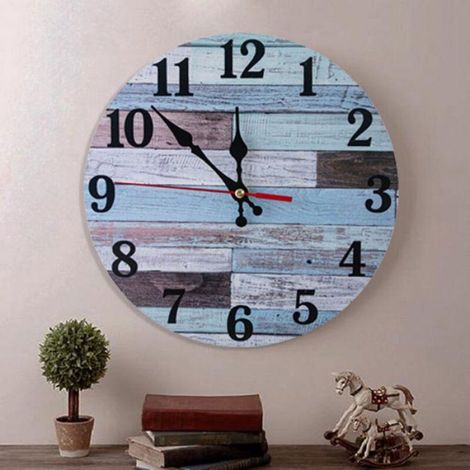 Horloge Murale - Bois Naturel - Silencieuse Sans Tic-Tac - Piles AA - Diamètre 25 Cm - Style Bord De Mer (1/4)