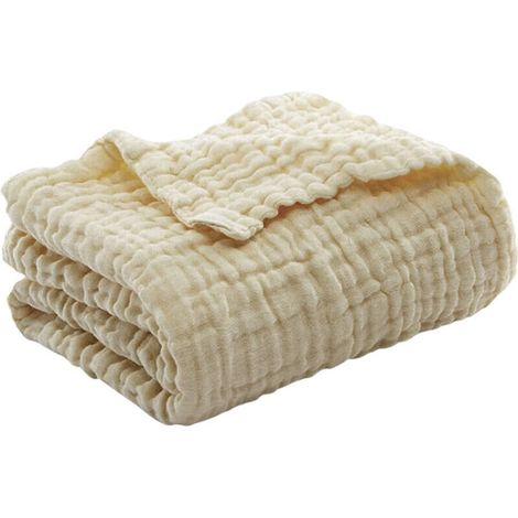 Couverture en coton Queen Size pour lit, douce, grande, 6 couches, en mousseline, 203 x 228 cm, légère et respirante, toutes saisons, beige clair (1/4)