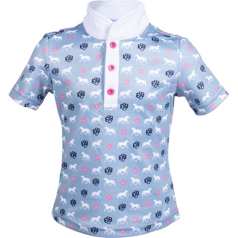12/13 anni, Rauchblau 6000: Mädchen Kurzarm-Reitpoloshirt mit geknöpftem Kragen Modell Bria (1/2)