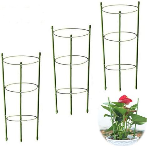 Lot de 3 tuteurs pour plantes grimpantes avec 3 anneaux réglables, 45 cm de hauteur, pour petits légumes et fleurs grimpantes. (1/5)