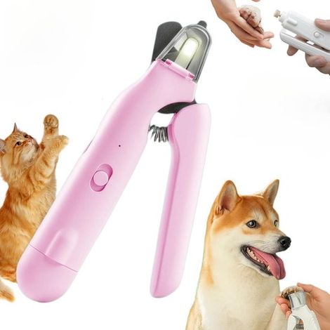 Krallenschneider Krallenschere für Hunde Krallenschneider für Haustiere mit LED-Licht 2-in-1 Krallenschneider und schleifer für Katzen und Hunde rosa (1/5)