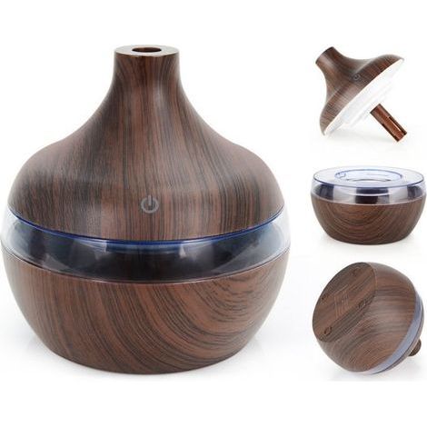 Longziming - Diffuseur USB ultra-silencieux - Humidificateur 300 ml et aromathérapie - Design imitation bois - Veilleuse LED - Compact et sûr - Idéal pour la chambre, le salon et le bureau (1/5)