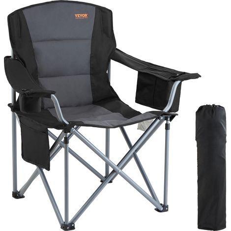 VEVOR Silla de Camping Plegable 98x63x99 cm Acero Inoxidable Silla de Pesca al Aire Libre Carga 158kg Asiento Plegable Ligero Portátil con Portavasos 3 Bolsas de Almacenamiento para pícnics Senderismo
