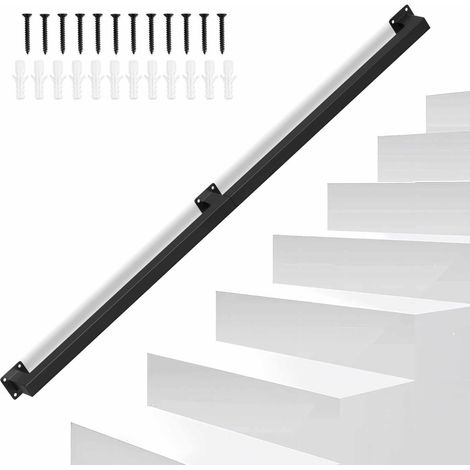 Jiubiaz Ringhiera per scale a muro Corrimano per scale nero  Rivestimento per ringhiera Lunghezza 120 cm Realizzato in metallo Interno Esterno (1/5)