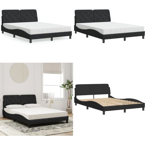 Bett mit Matratze Schwarz 140x200 cm Samt - Samtsofa - Boxspringbetten - Doppelbett - Schlafzimmermöbel - Bettgestell - Home & Living (1/5)