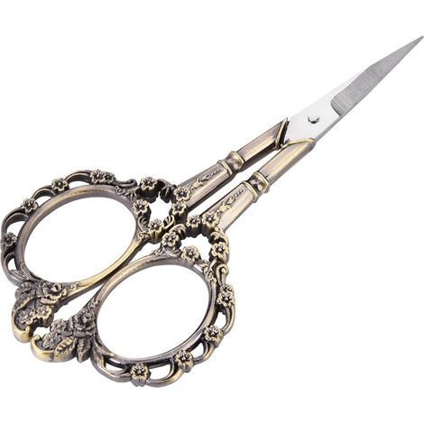 Ciseaux à Couture Inox Vintage 11 cm, Poignées Fleurs à Broder, Artisanat Quotidien (Bronze) (1/5)