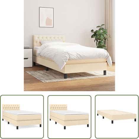 Lit Adulte Fonctionnel - Lit à sommier tapissier avec matelas pour Couchage Crème 100x200 cm Tissu BV24551 (1/5)