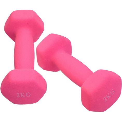 Programme d'entraînement : Renforcez vos bras avec une paire d'haltères roses givrées (2 kg) pour une forme physique équilibrée. (1/5)