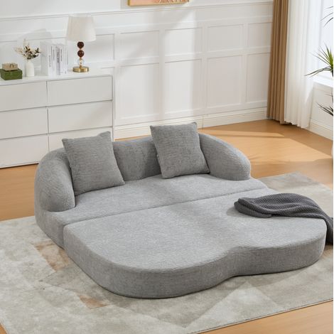 Schlafsofa 157x84x65 cm hellgrau Chenille klappbar mit 2 Rückenkissen (1/5)