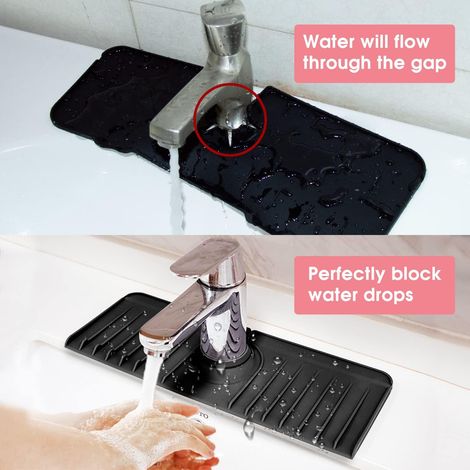 Lot de 2, Poignée de Robinet en Silicone Tapis Anti-Gouttes, Porte-éponge à Vaisselle pour Accessoires d'Évier de Cuisine, Tapis de séchage, Noir, Se pose et se retire en quelques gestes (1/4)