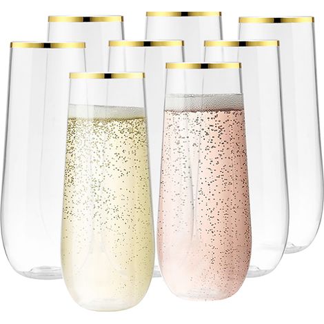 Flûtes à champagne en plastique 24 pcs 270ml PET transparent bord doré jetable élégant pour mariage fête (1/5)