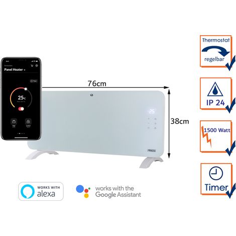 Smarte Konvektor Heizung WIFI, Glaskörper 76cm breit, 1500 Watt (1/5)