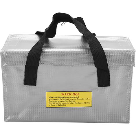 bolsa de seguridad para baterías LiPo, de material ignífugo y resistente al agua, con asa, para almacenamiento y carga. (1/5)
