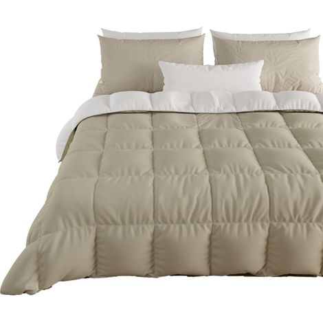 Couette Chaude Hiver 240x260 Bicolore BlancTaupe, Double Face, Couette pour lit 2 Personnes, en Microfibre 300g/m² (1/5)