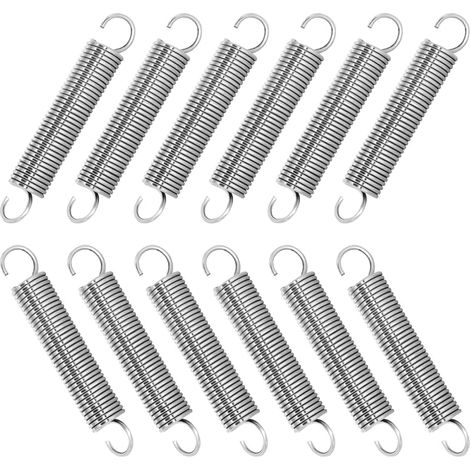 10 ressorts de traction en acier inoxydable avec crochet, ressort de tension, 60 mm, longueur libre, diamètre extérieur 10 mm, diamètre du fil 1,2 mm, force de traction maximale 3,3 kg, 1,2 x