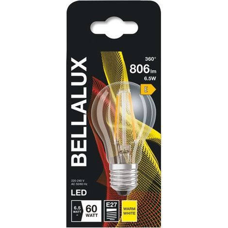 Ampoule LED verre transparent standard E27, 6.5W, blanc chaud. (1/2)