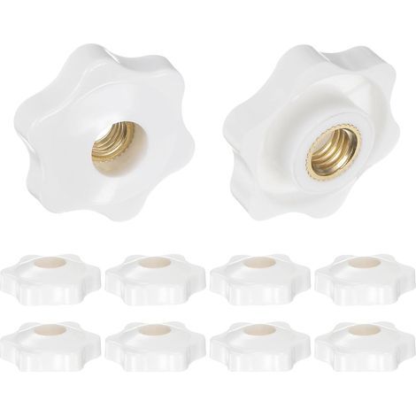 10pcs Star Knobs M8 Female Thread 32mm Plastic Head Screw-on Brass Clamping Handles with Through Hole, Threaded Hand Knobs, White (1/5)