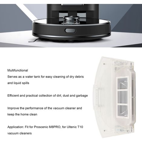 Ortviai Bac à poussière 2-en-1 pour robot aspirateur Proscenic M8PRO et Ultenic T10, réservoir d’eau intégré en ABS (1/4)