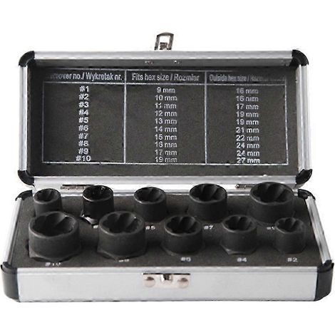 Kit de 10 extracteurs de boulons et écrous de 9 à 19 mm pour garage automobile. (1/5)