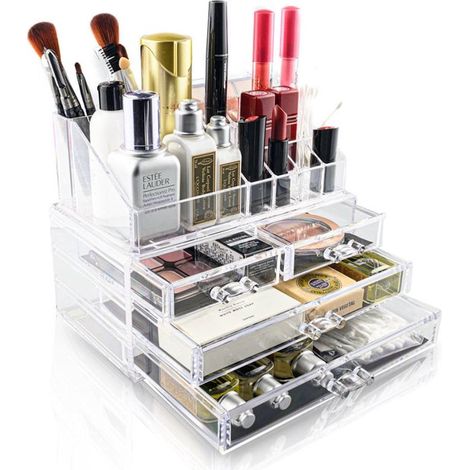 Organisateur de maquillage transparent - 3 tiroirs - Plexiglas - 23,5 x 13,5 x 18 cm - Rangement cosmétique (1/3)