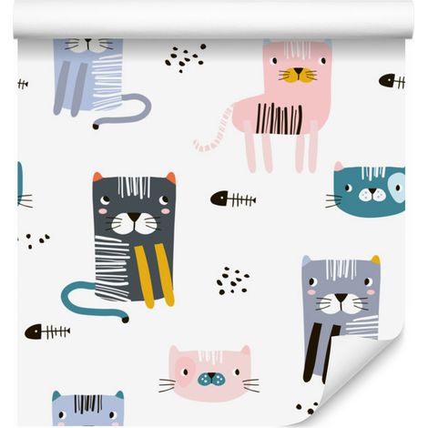 Papier peint 3D avec chatons colorés et amusants, inspiré des contes de fées, pour salon et chambre, 50 x 1000 cm (1/5)
