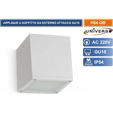 UNIVERSO H94-QB LAMPADA APPLIQUE SOFFITTO A CUBO DA ESTERNO IP54 CON PORTALAMPADA GU10 BIANCO OPACO