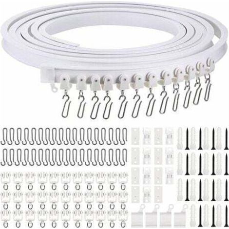 Rail de rideau souple incurvé 5m – Crochets en métal – Supports de plafond amovibles – Pour rideaux lourds et angles variés