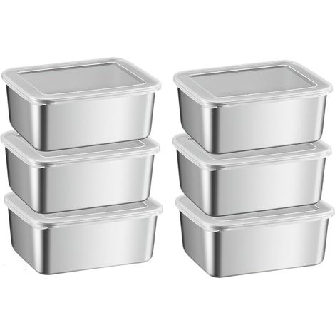 Boîte Conservation - Acier Inoxydable - 650 ml - Hermetique - Pour Frigo Charcuterie Cuisine Bureau Plein Air - Lot de 6 (1/5)