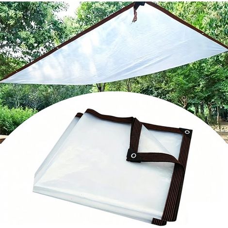 Bâche transparente imperméable 2 x 2 m, plastique PE, résistante aux intempéries, avec œillets et double couture, polyvalente pour usage extérieur (1/5)