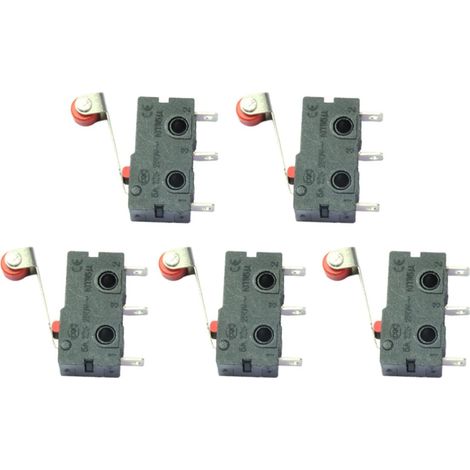 Micro Interrupteurs à Levier à Galet SPDT Plastique et Métal Contacts à Action Instantanée 5A 125-250V Lot de 5 3 Broches pour Contrôle Industriel (1/5)