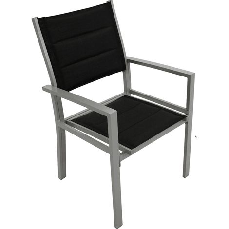 Sessel MADEIRA, Aluminium silbergrau + Textilgewebe gepolstert schwarz, 2 Stück (1/5)