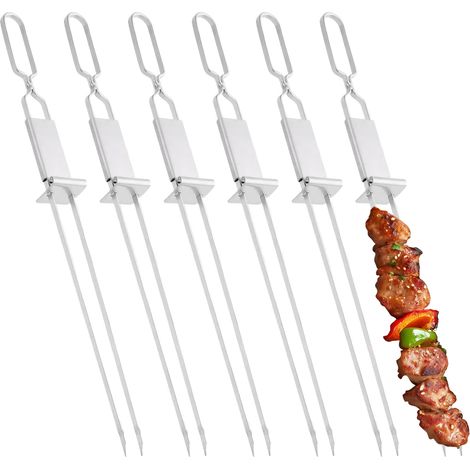 6 Grille de barbecue, Acier inoxydable, Double lame 5mm, Épaisseur 2mm, Poignée bois, Cuisson viande et légumes (1/5)