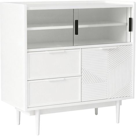 CAIziArmoire de rangement, meuble de salle de bain, buffet avec bande lumineuse, 80 cm de large, porte vitrée