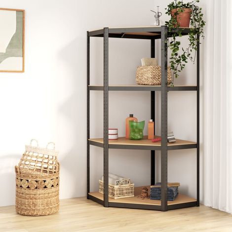 Vidaxl – Étagère d'angle 4 niveaux anthracite – Acier galvanisé antirouille – Bois d'ingénierie 75x75x160cm – Charge 320kg – Assemblage sans vis (1/5)