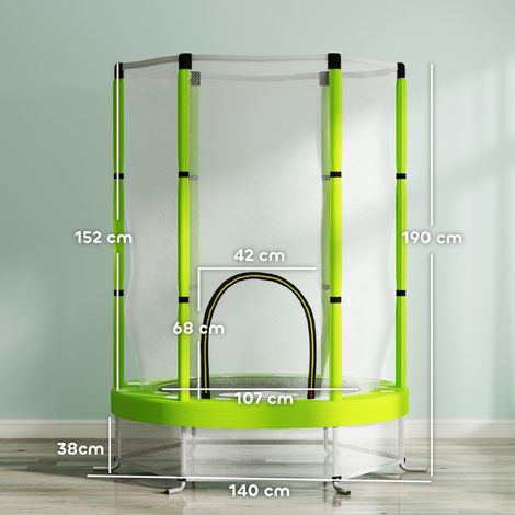 Trampoline 1,4m nuage vert pour 3-6 ans, filet sécurité, utilisation intérieur et extérieur tout-petit (1/4)