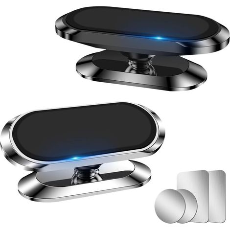 Support Téléphone Voiture Magnetique, Porte Telephone Voiture 360° Rotation, 8 Aimant Fort, Porte Telephone Magnétique en Alliage Portable Universel(2PCS)Argent+Noir (1/5)