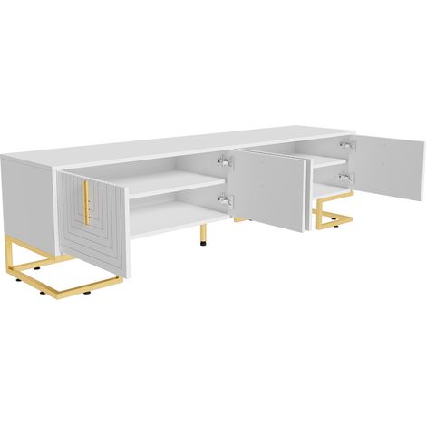 Mobile TV bianco da 170 cm con 4 ante, gambe e maniglie dorate (1/5)