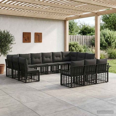 Conjunto de sofás de exterior 13 pcs Negro y Gris oscuro (1/5)