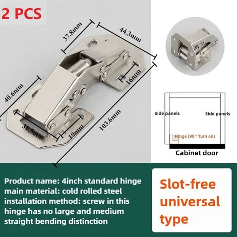 (4 pouces - 2 pièces) Charnières de meuble sans perçage pour porte de placard, charnières hydrauliques à fermeture amortie, vis incluses (1/5)