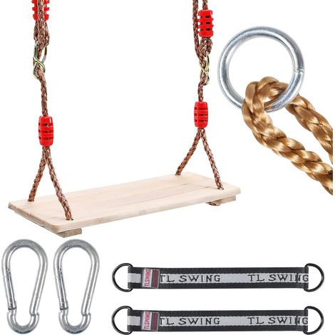 Asiento de columpio de madera, columpio de madera para exteriores, columpio para niños y adultos con cuerda de longitud ajustable, carga máxima de 160 kg, actividades al aire libre e interiores. (1/5)