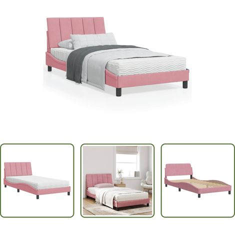 Matelas en mousse - Lit avec matelas Hanko rose 100x200 cm velours (1/5)