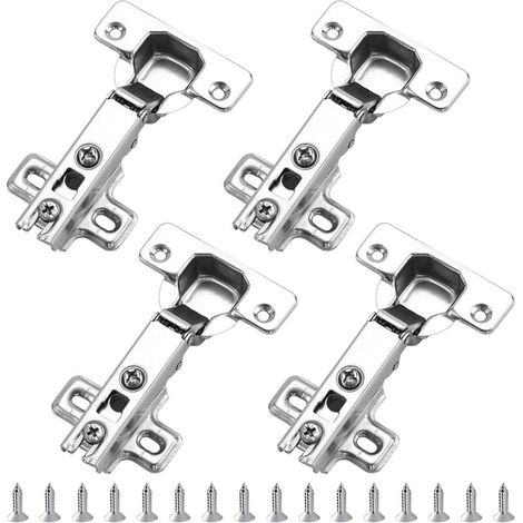 Juego de 4 bisagras para armarios, bisagras para puertas plegables con tornillos, bisagras para puertas de armarios de cocina, dormitorio y armarios (plateadas/4 piezas) (1/4)