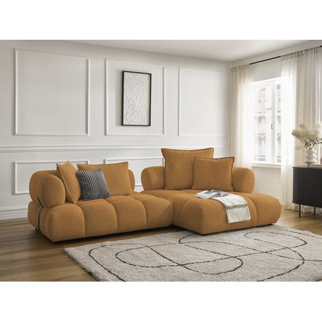 BOBOCHIC - Canapé d'angle fixe ALYA tissu bouclette Angle droit Jaune (1/5)