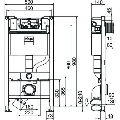 Viega Prevista Dry WC-Element 8530.1 mit Dusch-WC-Anschluss, 980mm (1/3)