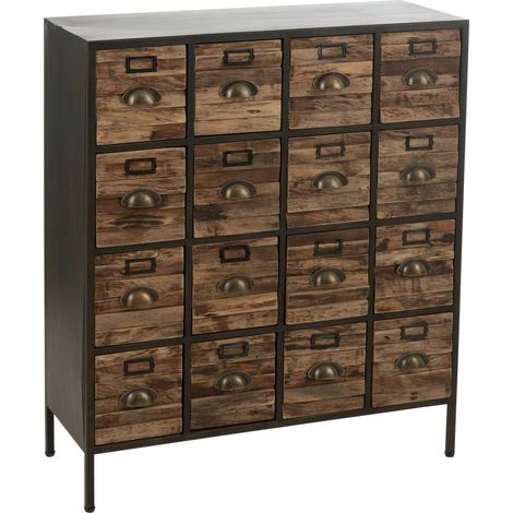 Armoire tiroirs bois et métal brun style industriel meuble rangement - Bois naturel et métal brun foncé (1/5)