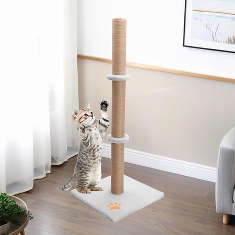 Youyijia Cat Scratching Post 89cm Vertical Cat Tree Cat Pet Climbing Resting Activity Tower Stable and Strong with Soft Plush Carpet Covered Base and Sisal Pole for Kittens and Adult Cats Grey (1/4)