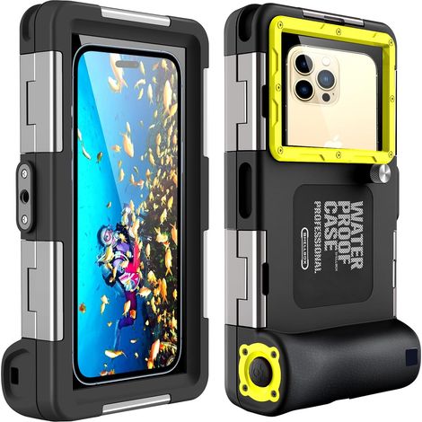 IPX8 Wasserdichte Handyhülle, Kompatibel für iPhone 16 15 14 13 12 11 Pro Max Samsung S24 S23 S22 A35 A55 A25 A15, Wasserdichte Smartphone Hülle, Schwarz Gelb (1/5)