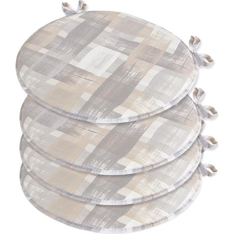 Set 4 Cuscini Sedia Rotondi Cotone Con Lacci Lavabili Morbidi Coprisedia Tondi Shabby Chic Moderni