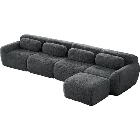 CAIziCanapé d'angle quatre places en forme de L avec coussins, gris. (1/5)