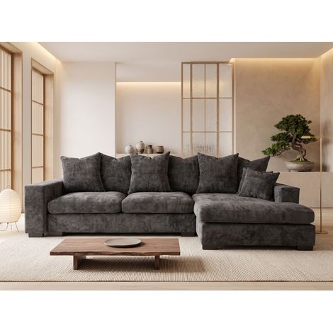 Ecksofa mit Schlaffunktion BENICIO Sofa in Stoff Flow Anthrazit Ottomane Rechts (1/5)